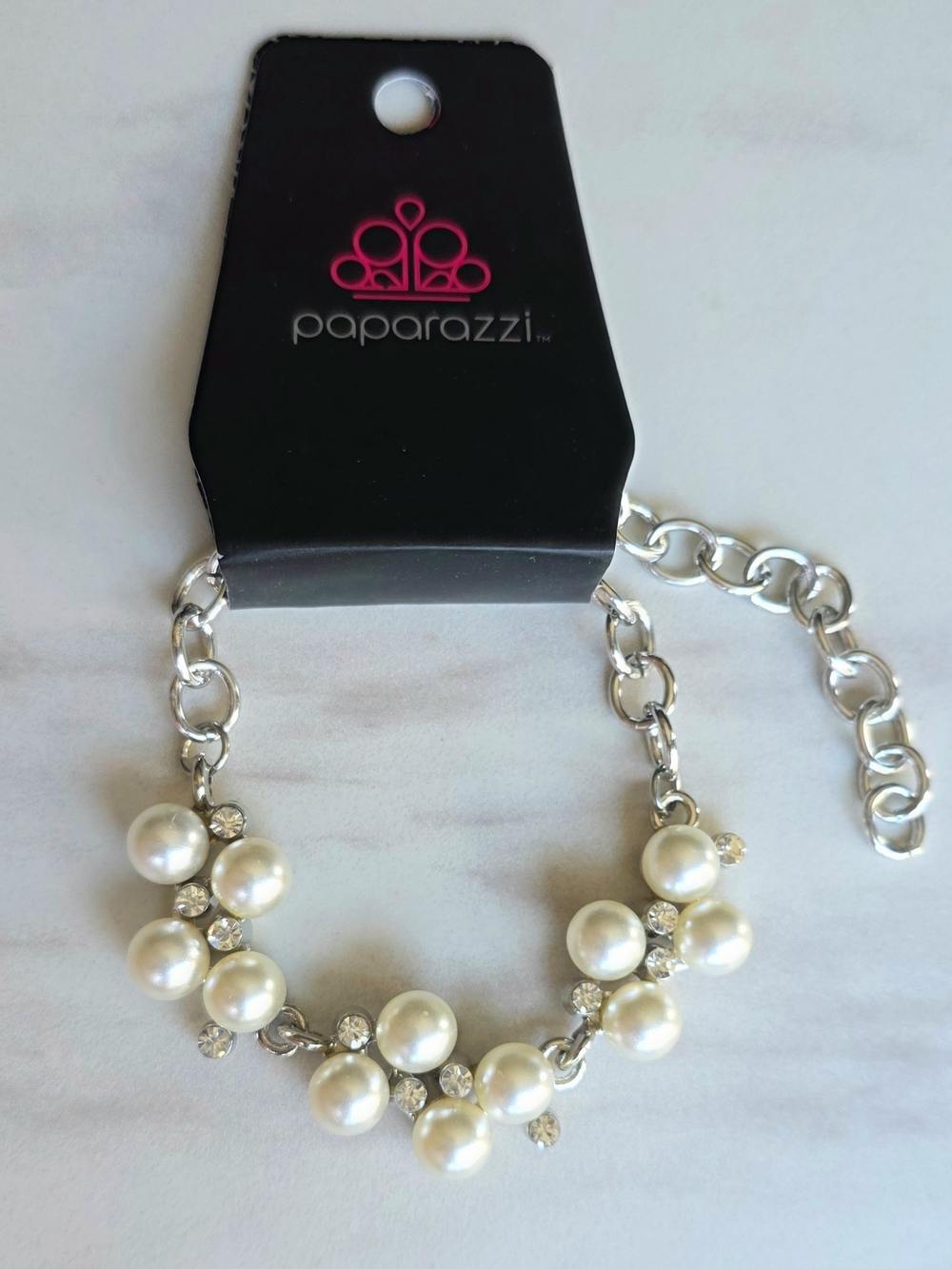 paparazzi Silver Faux Pearl & Crystal Cluster Bracelet - White
